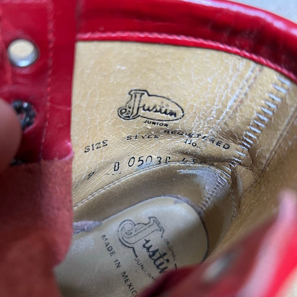 Vintage Justin Junior 503C Red Ankle Cowboy Western Lace-Up Boot Kids 9 D boho - Picture 3 of 13